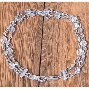 Swarovski Clear Crystal Silver Tone Double Strand Bracelet